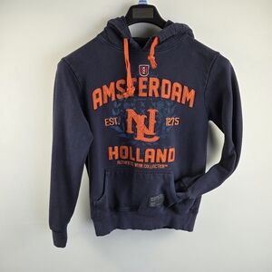 Amsterdam Design Hoodie Mens Small Navy Pullover Heavyweight Sweatshirt Holland